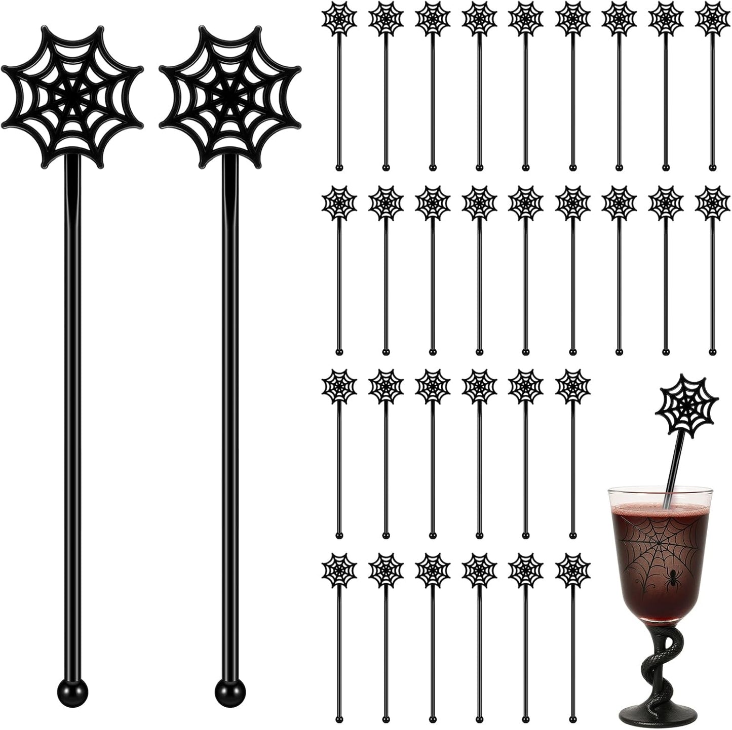 30 Pcs Halloween Swizzle Sticks Plastic Coffee and Cocktail Stirrers Fall Thanksgiving Drink Stirrers Cocktail Mixers for Halloween Fall Autumn Party Tea Coffee Bar Decoration(Spider Web)