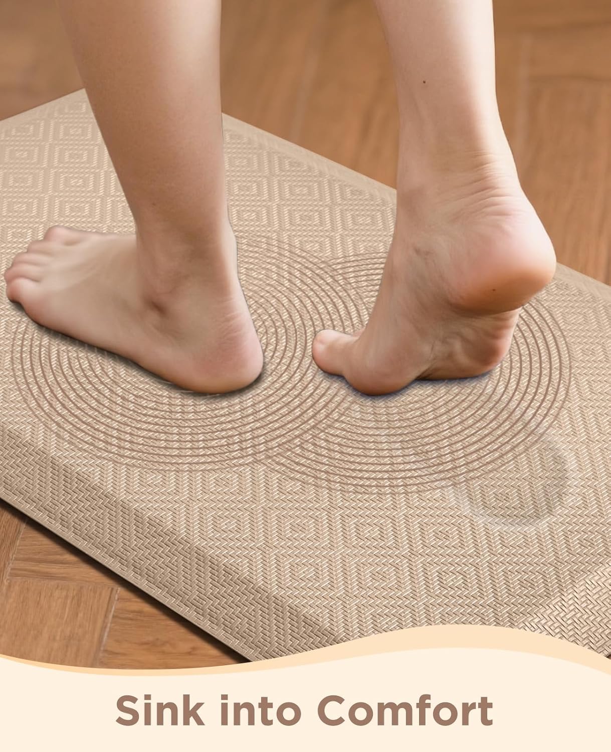 Ophanie Kitchen Mats for Floor, 3/4 Inch Thick Kitchen Rugs, 20'' x 48'' Anti Fatigue Standing Cushioned Mat, Waterproof,Comfort Ergonomic Mat for Office, Home, Sink, Beige Non-Slip Bottom