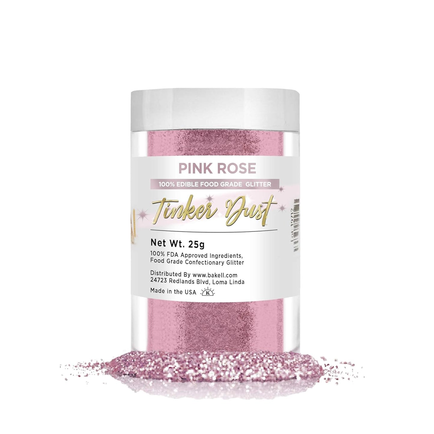 BAKELL Pink Rose Edible Glitter, 25 Grams | TINKER DUST Edible Glitter | KOSHER Certified | 100% Edible Glitter | Cakes, Cupcakes, Cake Pops, Drinks, Dessert Vegan Glitter & Dusts (25g, Pink Rose)