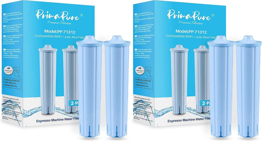4-Pack PrimaPure Coffee Machine Water Filter Replacement for Jura Clearyl Blue 71445, 67879, ENA3, ENA5, J6, J9, J95 Certified To NSF/ANSI 42 by IAPMO R&T