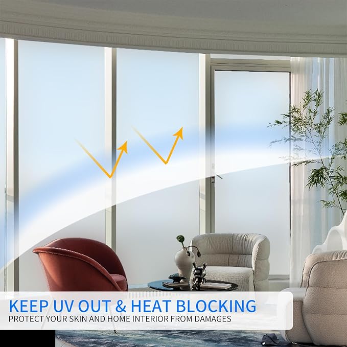 Window Privacy Film with Installation Tools, White Frosted, Static Cling, Anti UV, Heat Control, Ideal for Home Shower Office Glass Door (White Frosted, 23.6X78.7Inch)