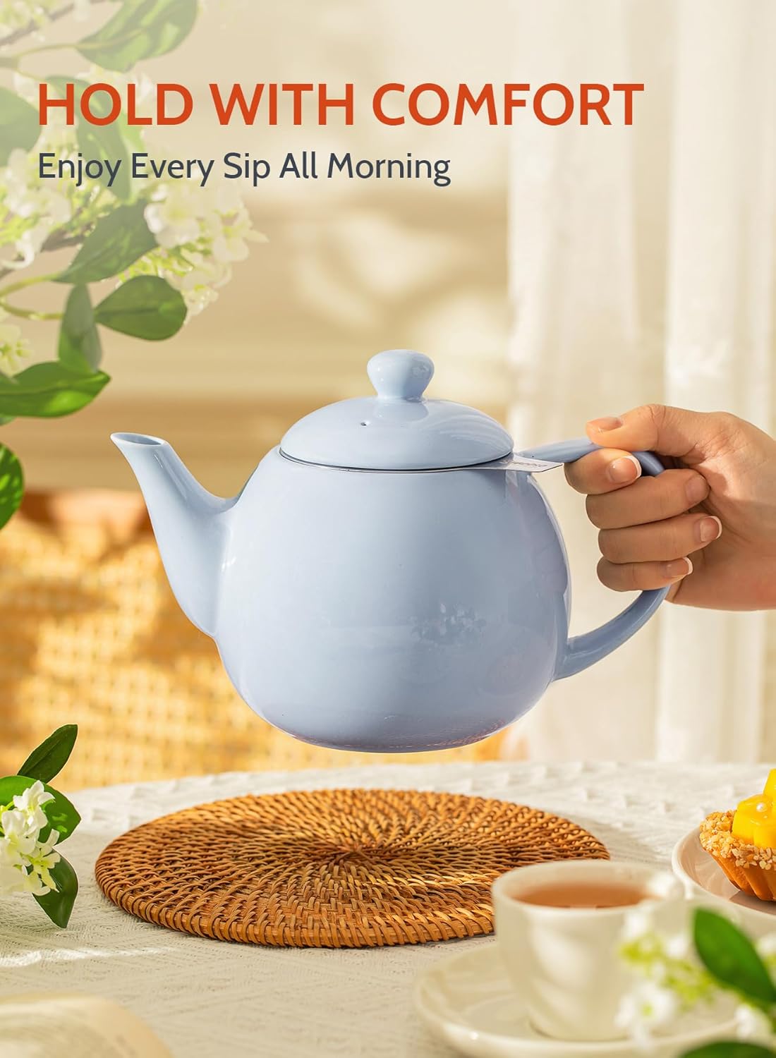 Sweese Teapot, Porcelain Tea Pot with Stainless Steel Infuser, Blooming & Loose Leaf Teapot - 27ounce, Lilac