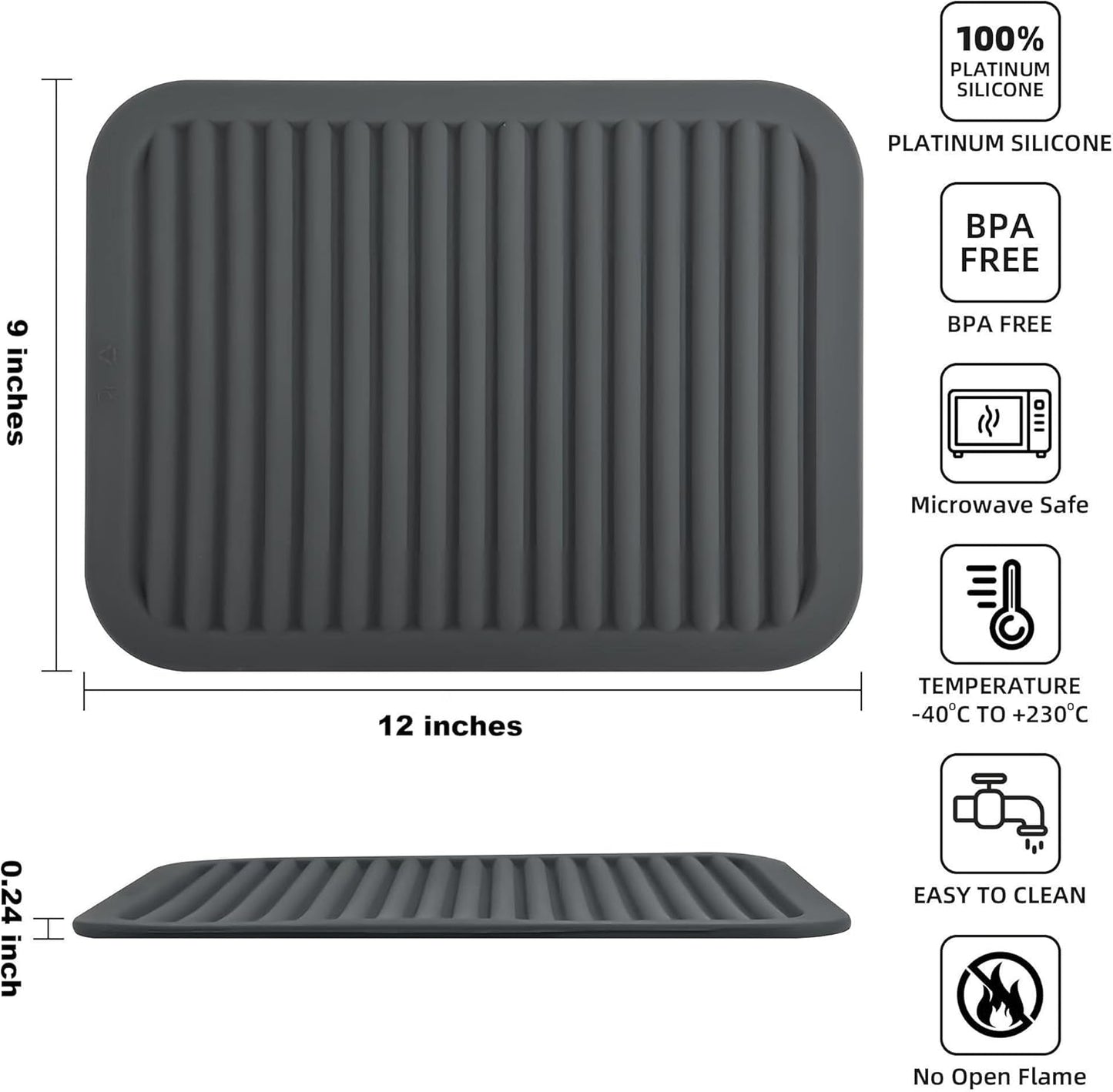 Trivets for Hot Pots and Pans, Large Black Silicone Trivets, Multi-Purpose Silicone Mat for Countertops, Heat Resistant, Set of 2