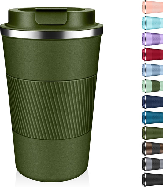Insulated Coffee Tumbler 17 oz, Stainless Steel Coffee Mug with Lids, Travel Coffee Mug Leak Proof, Double Wall Vacuum Insulated Reusable Coffee Cup, Keep Drinks Hot and Cold, Military Green, 17 Ounce