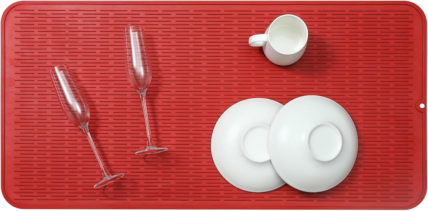 Silicone Dish Drying Mat for Multiple Usage,Easy clean,Eco-friendly,Heat-resistant Silicone Mat for Kitchen Counter or Sink,Refrigerator or Drawer Liner Red 5XL 36inches x 18inches