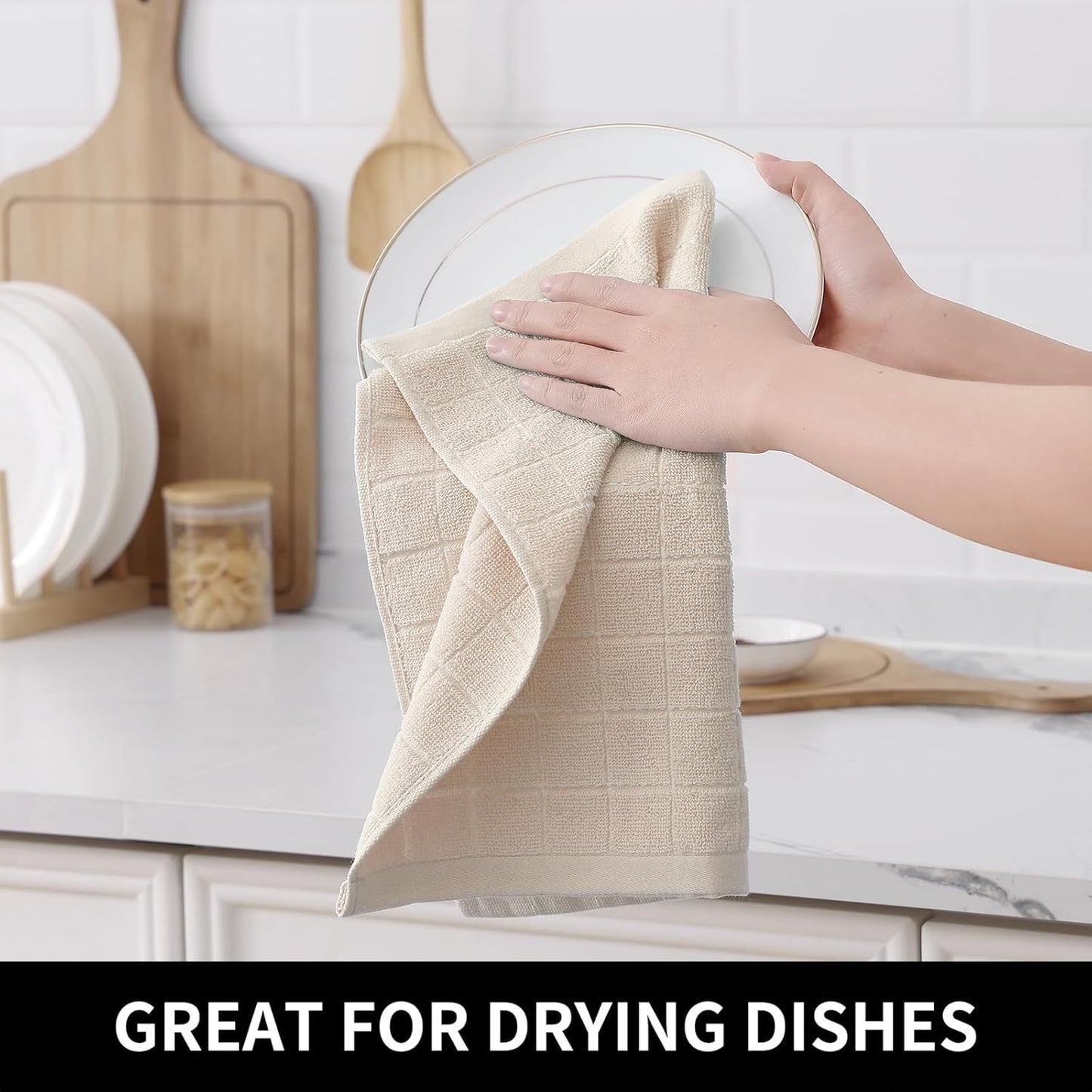 Homaxy 100% Cotton Terry Kitchen Dish Cloths, Ultra Soft and Absorbent Dish Towels for Kitchen, Suitable for Drying and Washing Dishes, 6 Pack, 12 x 12 Inches, Beige