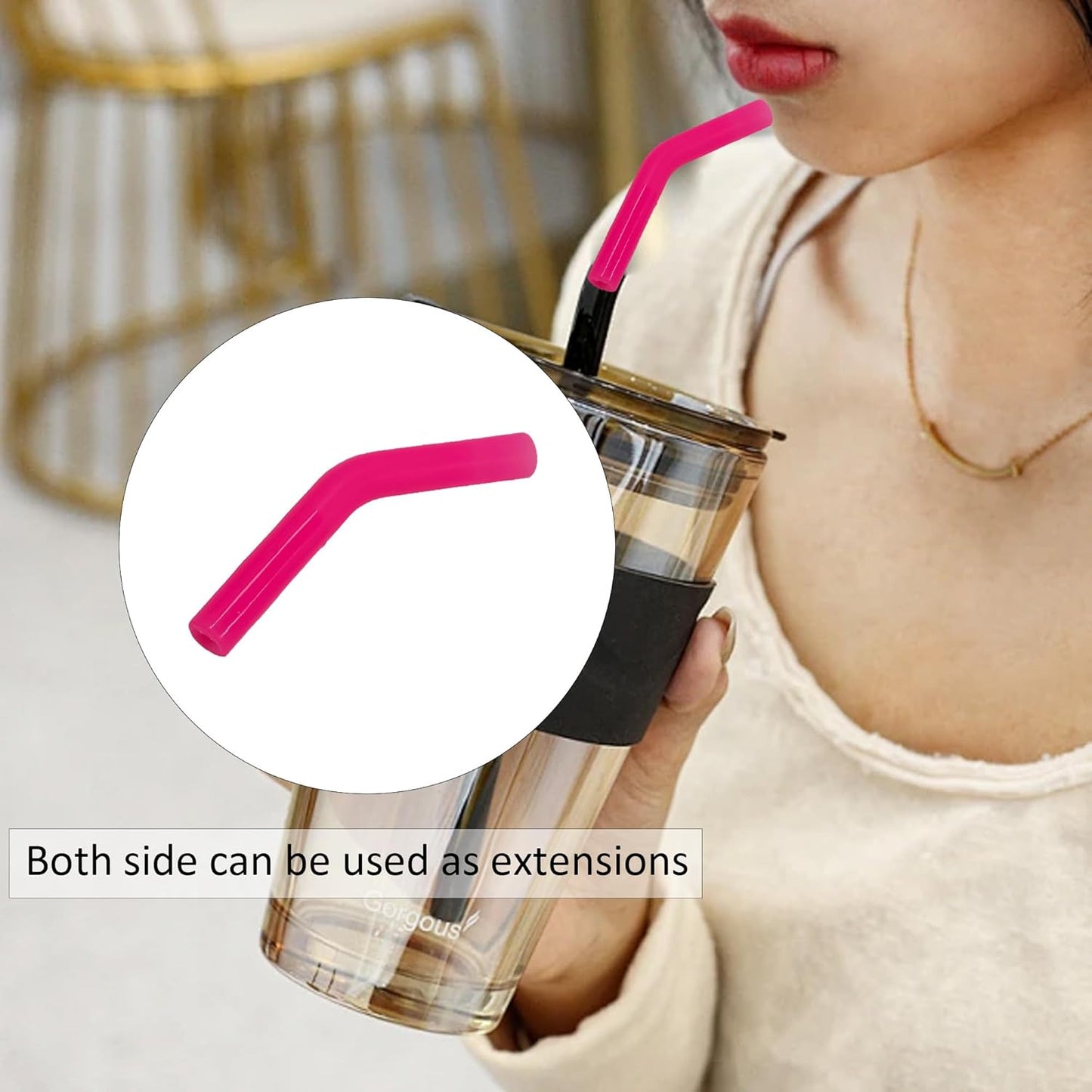 pson 9Pcs Silicone Straw Tips, Food Grade Reusable Flexible Elbow Tips Fit for 8mm Stainless Steel Metal Straws(Rose Pink)