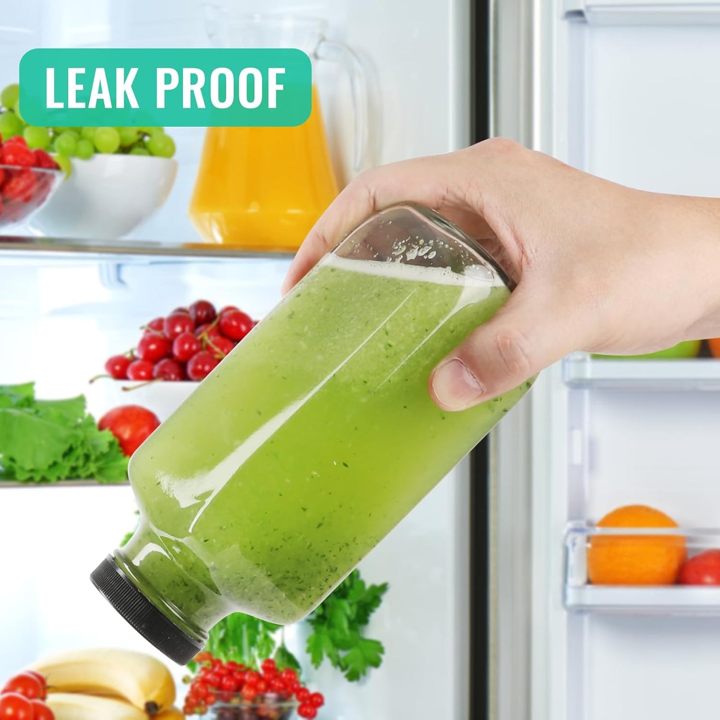 16 oz Glass Juice Bottles with Lids 6 Pack,Reusable Glass Drink Bottles,500ml Water Drinking Jars for Milk,Juicing,Kombucha,Ginger,Beverage Glassware,Juice Drinking Jars