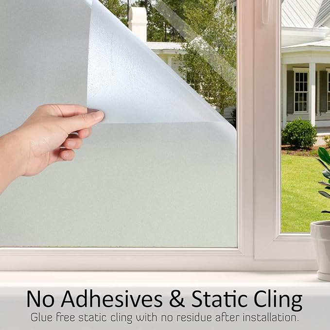 HIDBEA Frosted Window Privacy Film Heat Control UV Blocking, Static Cling Non-Adhesive Reusable Door coverings for Bathroom Home Office (Frosted 35.4 Inch x 16.4 Feet)