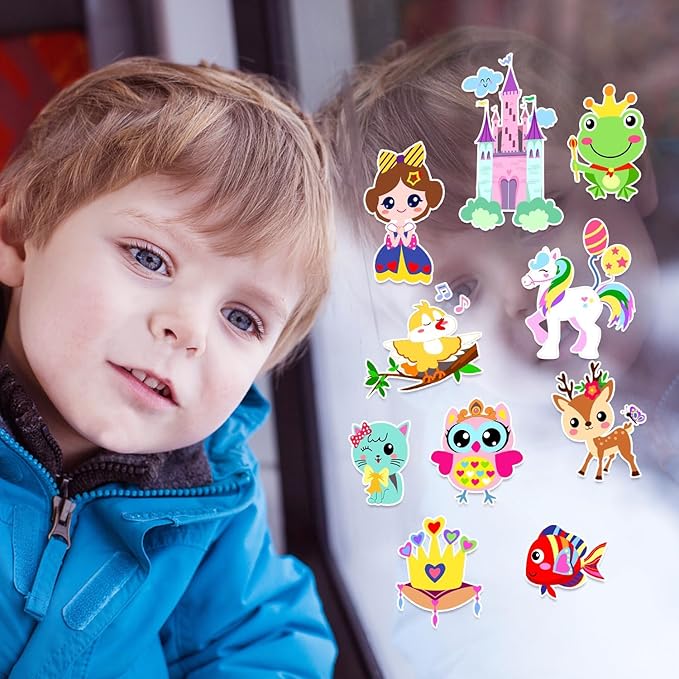Window Clings Stickers for Kids Window Gel Clings Decals Thick Gel Clings Toddlers and Adults Classroom Home Nursery Airplane Birthday Party Supplies (Princess1)