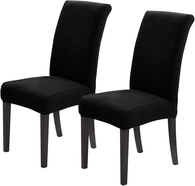 Joccun Chair Covers for Dining Room Set of 2,Dining Chair Slipcovers Stretch Dining Room Chair Covers Seat Protector,Washable Parsons Chair Cover for Home,Hotel,Banquet(Black,2 Pack)