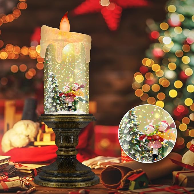 Christmas Flameless Candles, Flickering LED Candles with Timer, Snow Globe Candle Lights for Christmas Decorations