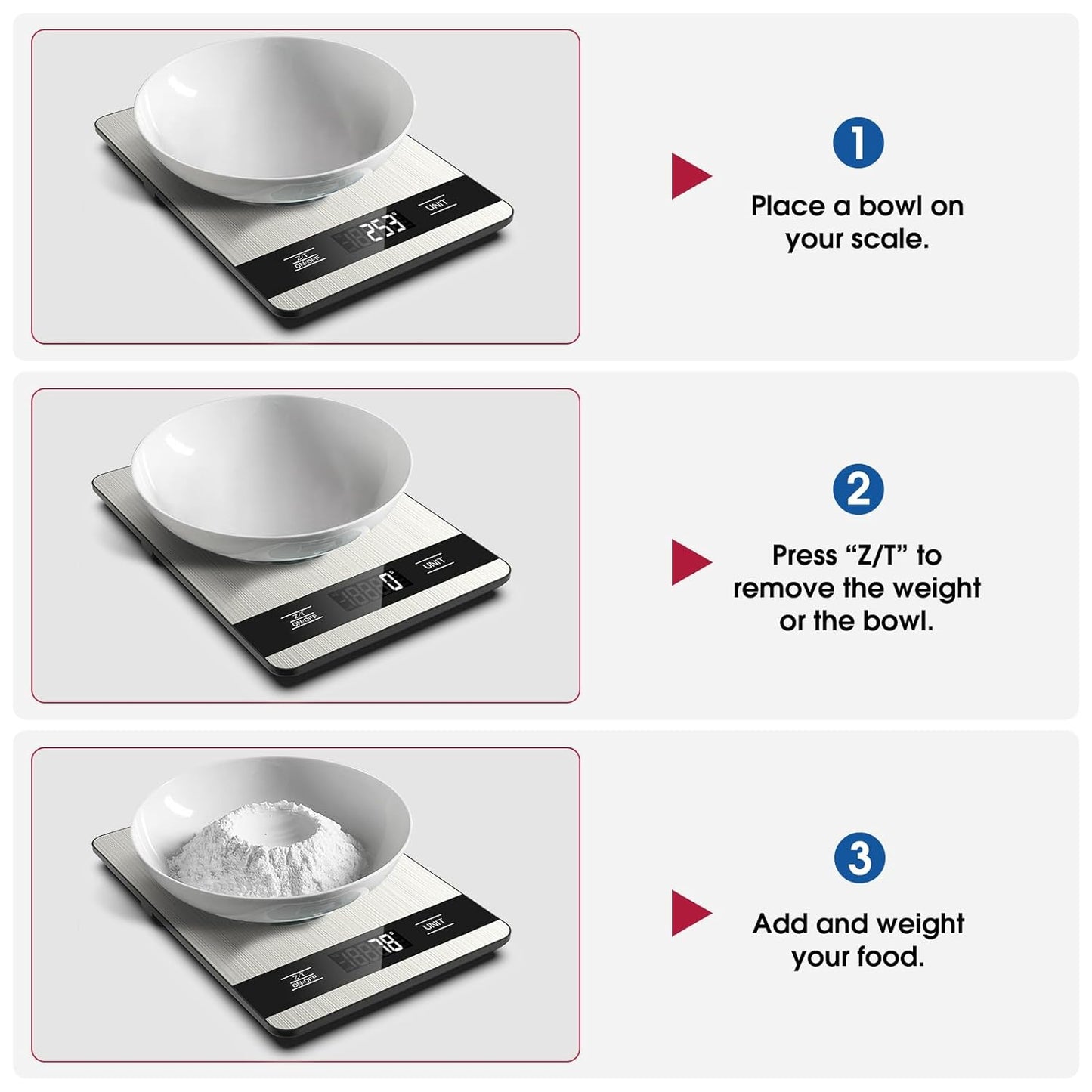 Mik-Nana Food Scale, 11lb Digital Kitchen Scale with LCD Display 6 Units Tare Function, Stainless Steel Weight Grams and Ounces for Baking, Cooking and Meal Prep (Batteries Included)