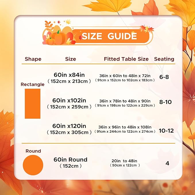 sancua Fall Tablecloth Rectangular for 6 Foot Tables - 60 x 102 Inch - Stain and Wrinkle Resistant Rectangle Table Cloth, Fabric Thanksgiving Table Cover for Dining Tables, Buffet Parties, Bronze
