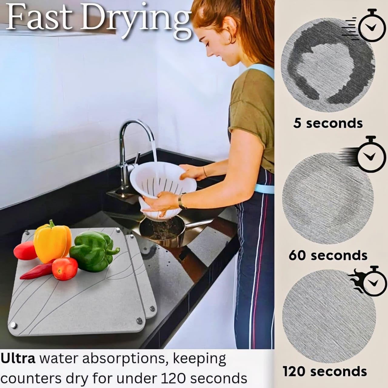 2 PCs Nesting Stone Drying Mat for Kitchen Counter - Fast Drying Mat - Diatomaceous Earth Dish Drying Mat with Non-Slip Feet - Heat Resistant Stone Drying Mat - Stone Dish Drying Mat for Kitchen