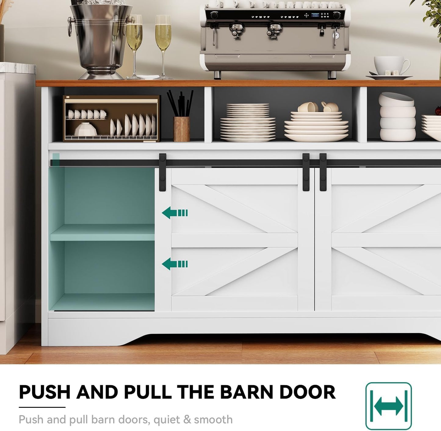 YITAHOME Buffet Cabinet with Drawers, 59" Large Sideboard Buffet Storage Cabinet with Shelves and Doors, Modern Farmhouse Coffee Bar Station Wood Kitchen Table for Kitchen, Dining Room, White