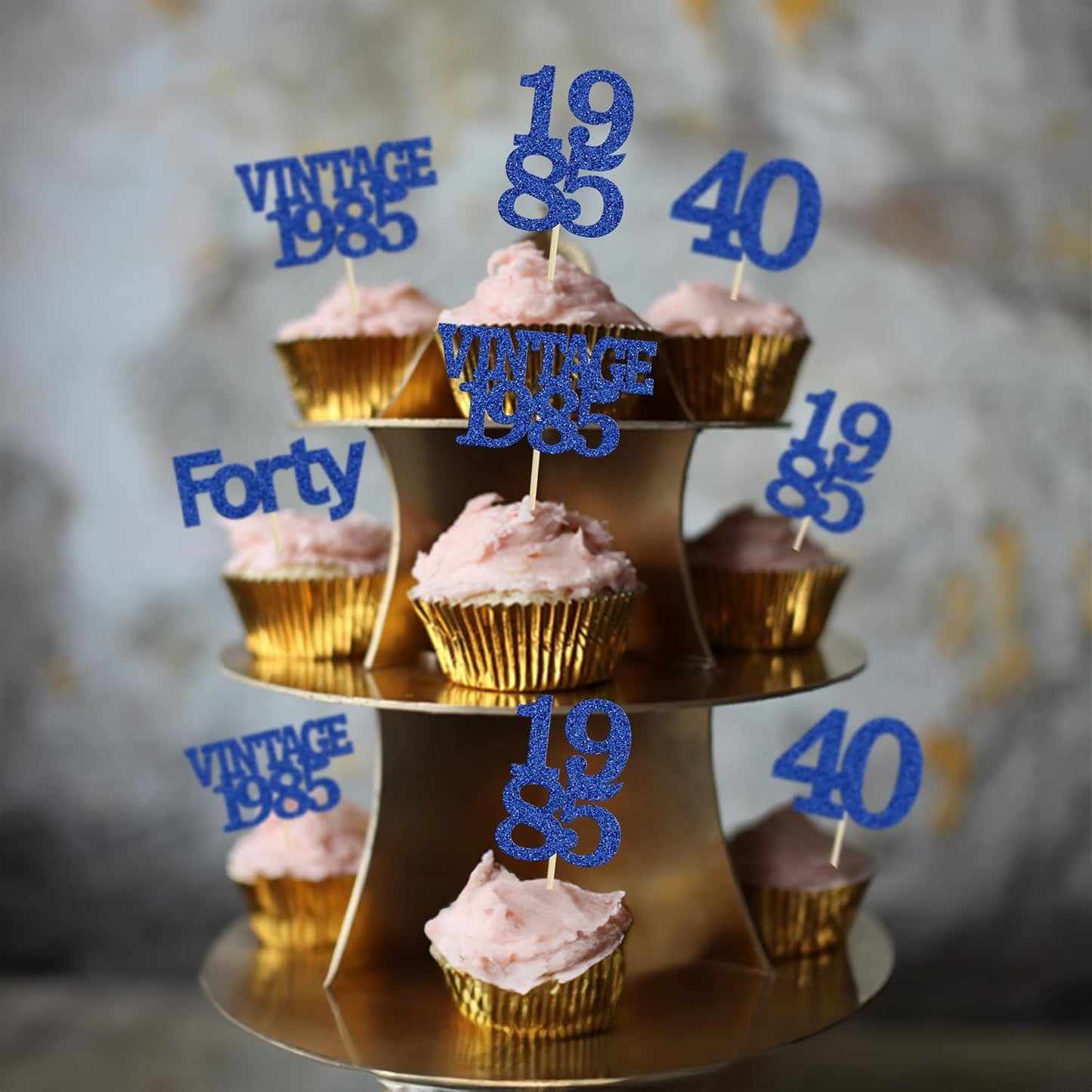 Gyufise 24Pcs Vintage 1980 Cupcake Toppers Glitter Cheers to 45 Fabulous Forty Five Cupcake Picks 45th Birthday Wedding Anniversary Party Cake Decorations Supplies Deep Blue