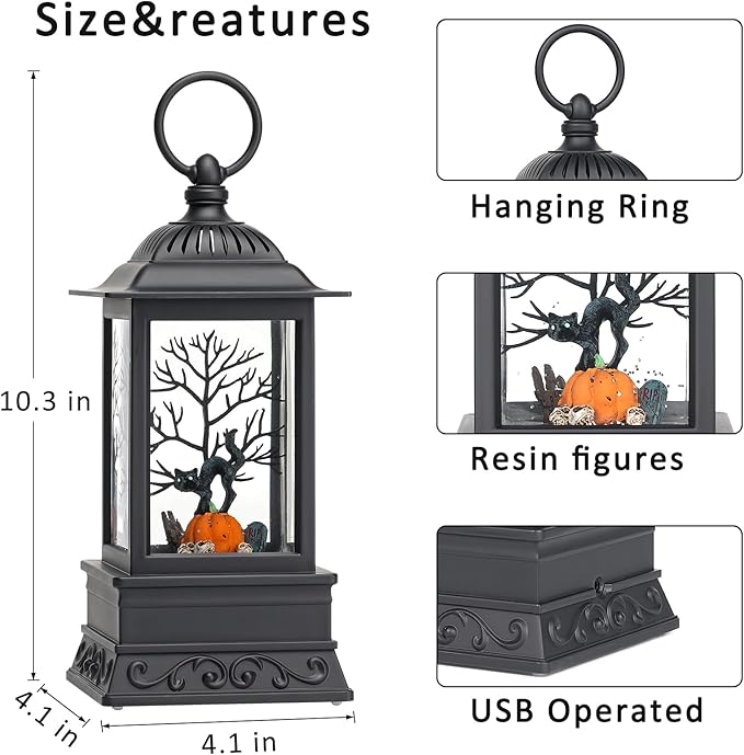 Halloween Snow Globe Black Cat Lantern, Glitter Lighted Snow Globes Halloween Decorations for Home, Light Up Snowglobe Halloween Décor