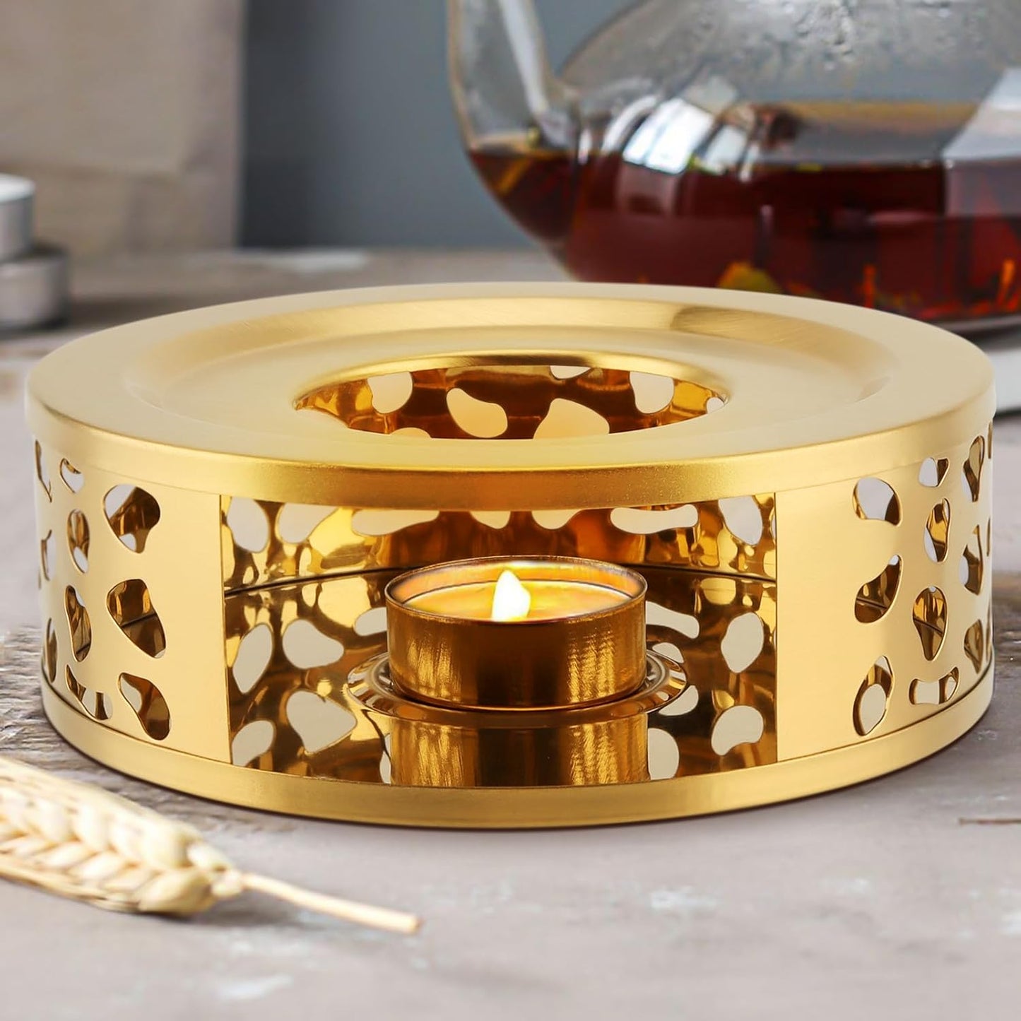 2 PCS Metal Teapot Warmer, Teapot Warmer Base, Stainless Steel Teapot Warmer with Tealight Holder for Glass Or Ceramic Teapot, Gold