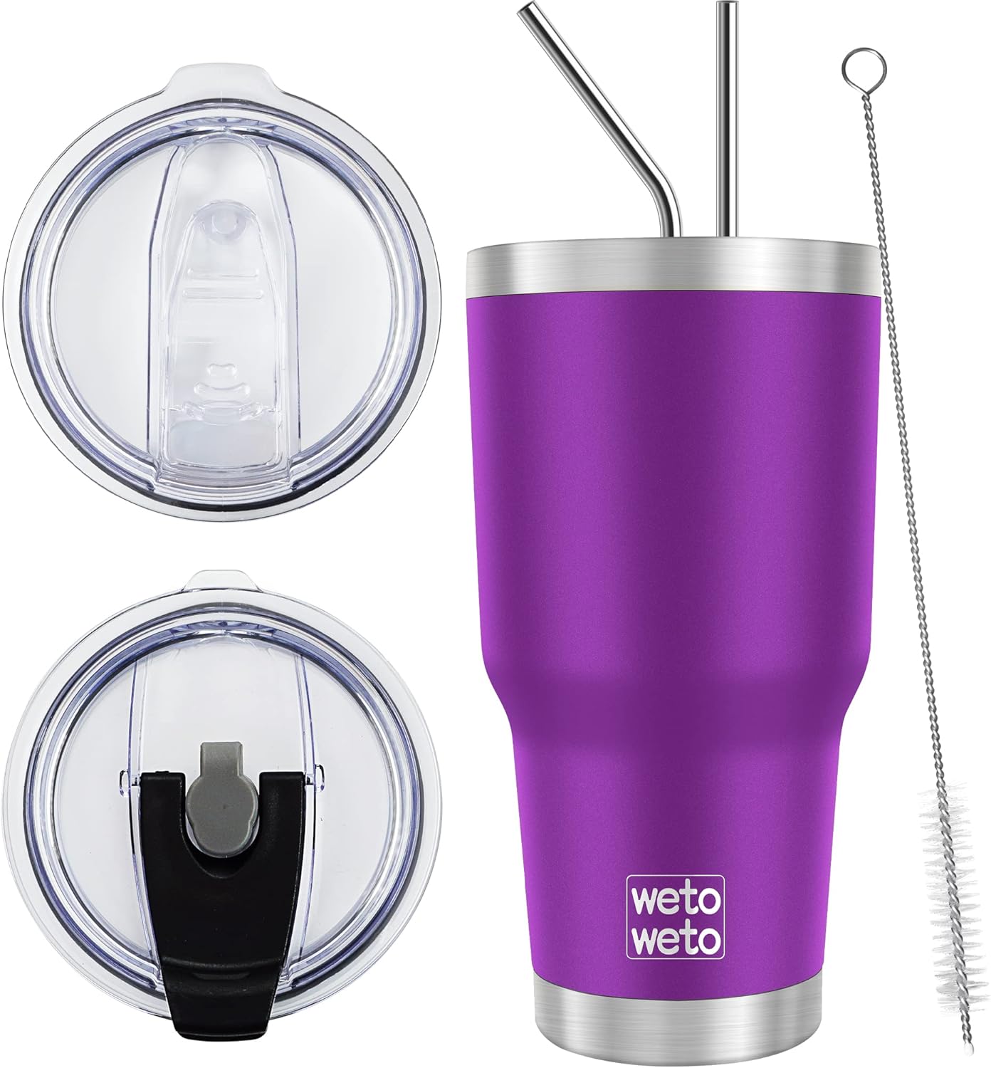 WETOWETO 30 oz Tumbler with 2 Lids and 2 Straws,18/8 Stainless Steel Vacuum Insulated Coffee Tumbler,Insulated Travel Mug Water Cup with Leak-Proof Straw Lid & Flip Lid (Purple, 1 Pack)