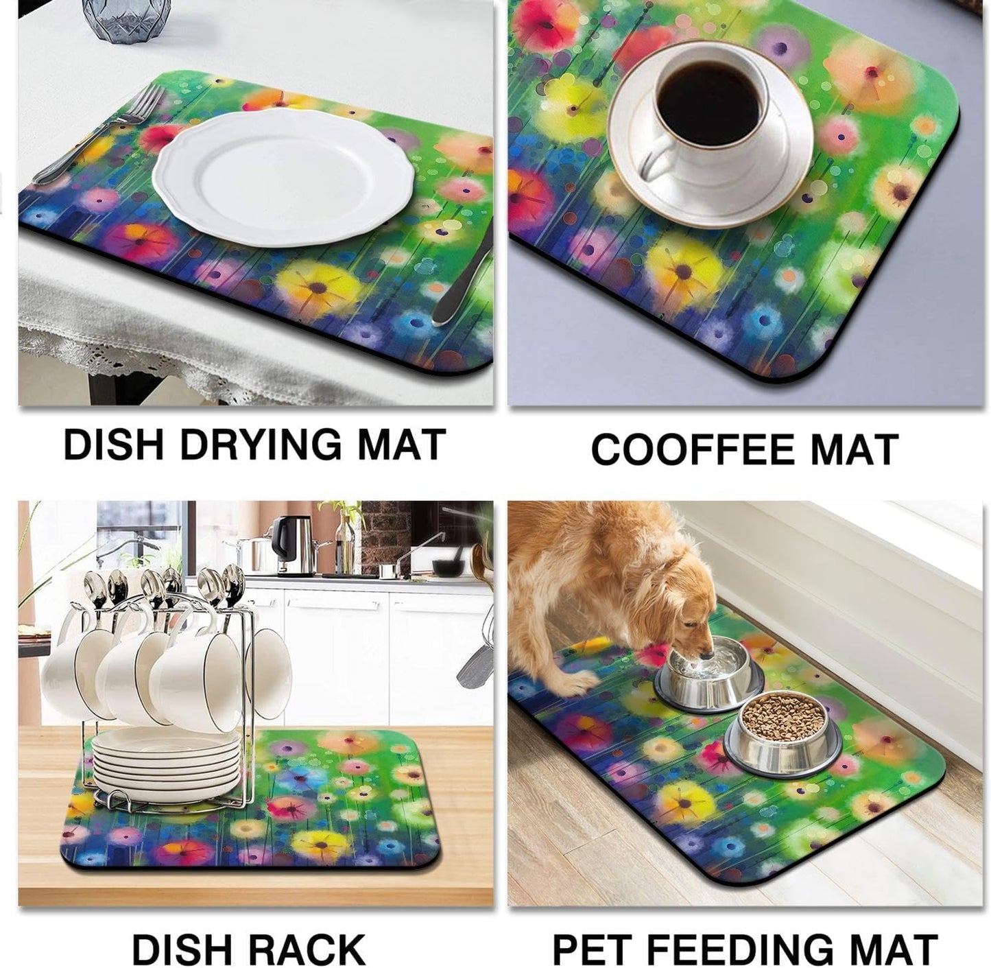 Dish Drying Mat for Kitchen Counter 24x18in Washable Quick Dish Drying Pad Rubber Backed Absorbent Draining Mat Fit Kitchen Counter,Bar,Under Sink,Dishes,Utensils,Dish Rack