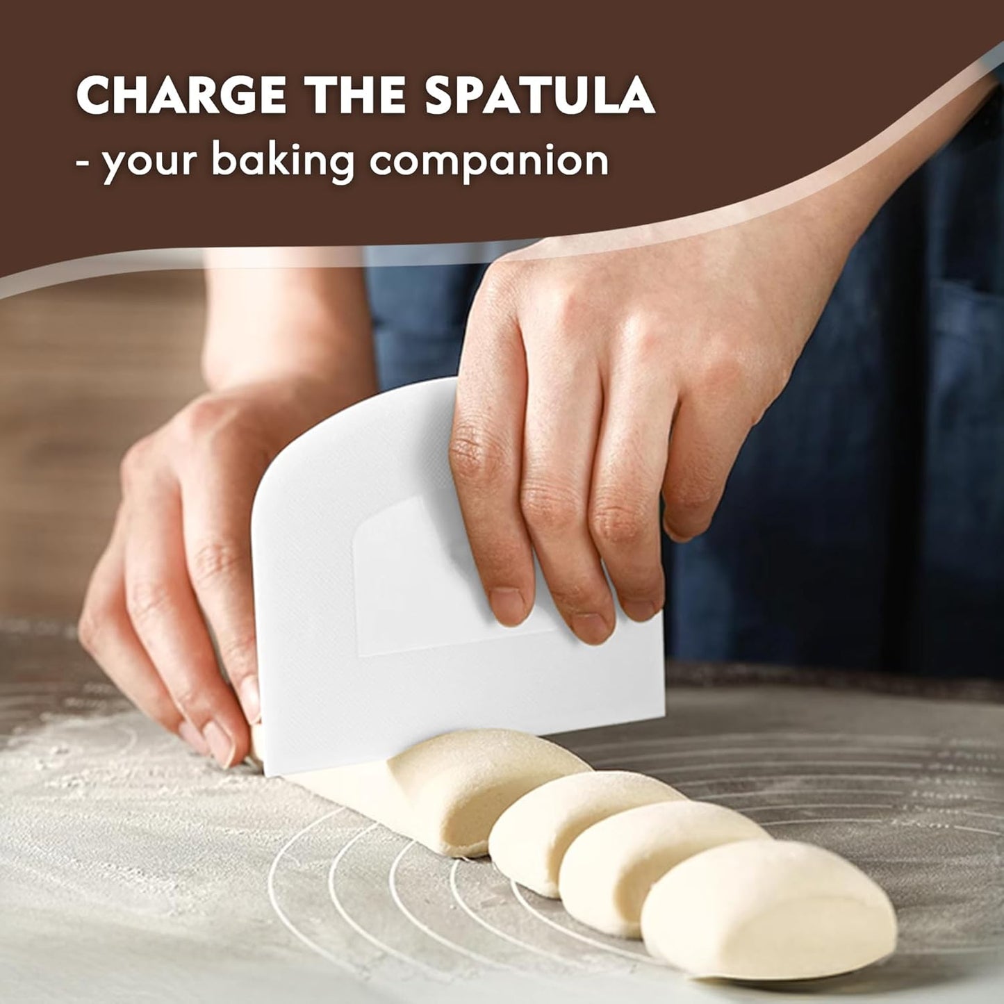 3-Cup Flour Sifter for Baking, Stainless Steel One-Hand Press Sifter with Double-Layer Fine Mesh - Includes Bonus Dough Scraper/Cutter for Bread & Pastry (White)