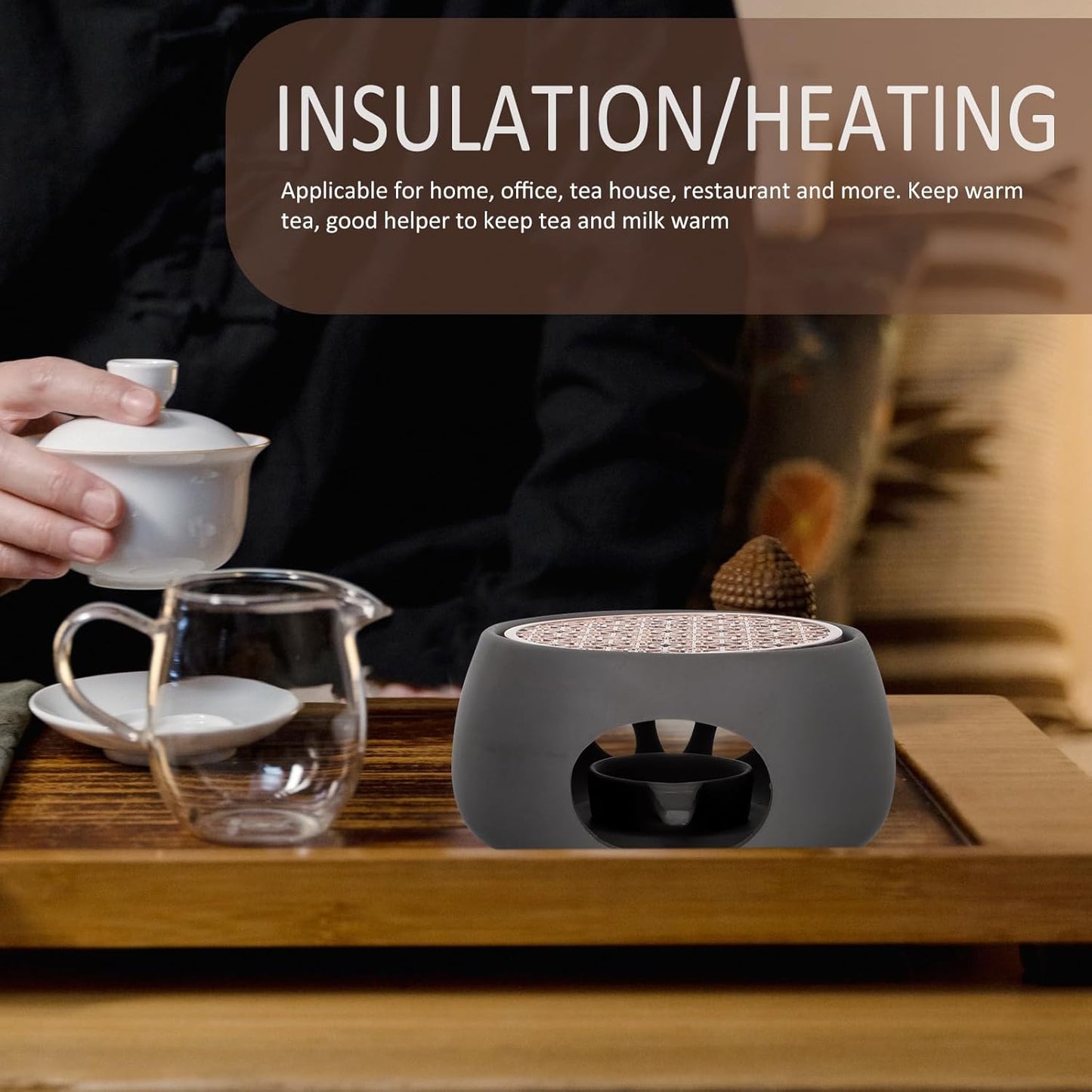 Ceramic Tea Pot Warmer Heater Set - Japanese Pottery Teapot Warmer Base With Light Candle Holder - Stove Warmer for Coffee Cup and Tea Set