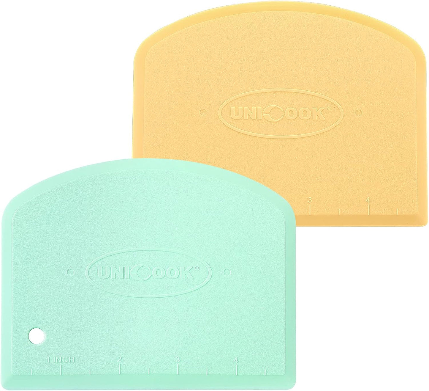 Unicook Dough Scraper, Flexible Bowl Scraper, Nonslip Bench Cutter with Measurement, Pastry Chopper, Multipurpose Kitchen Tool for Dough, Pastry, Pizza, Bread, Baking, Cake and More, 2 Pack