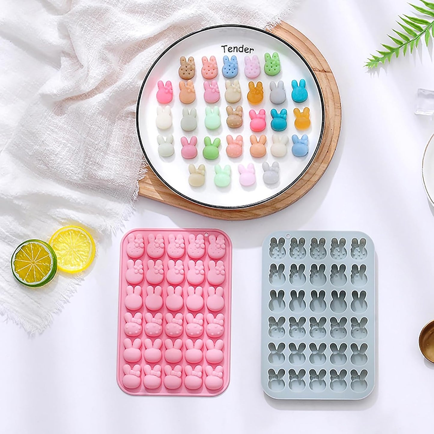 2 Pcs Easter Bunny Silicone Molds, 6 Shaped Rabbit 30 Cavities Candy Mould Wax Melt Tray for Baking Rabbit Chocolate Jello Resin Gummies Cupcake Decor