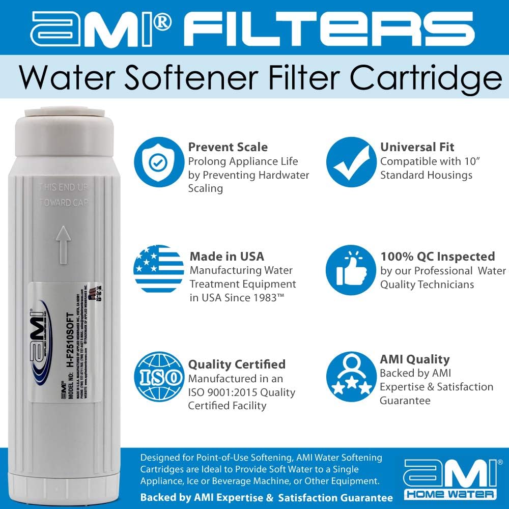 Water Softening Filter Cartridge | 10" Standard Universal Size | Ion Exchange Filter Softens Water | Great for Espresso and Washing Machines (1, 10" Standard)