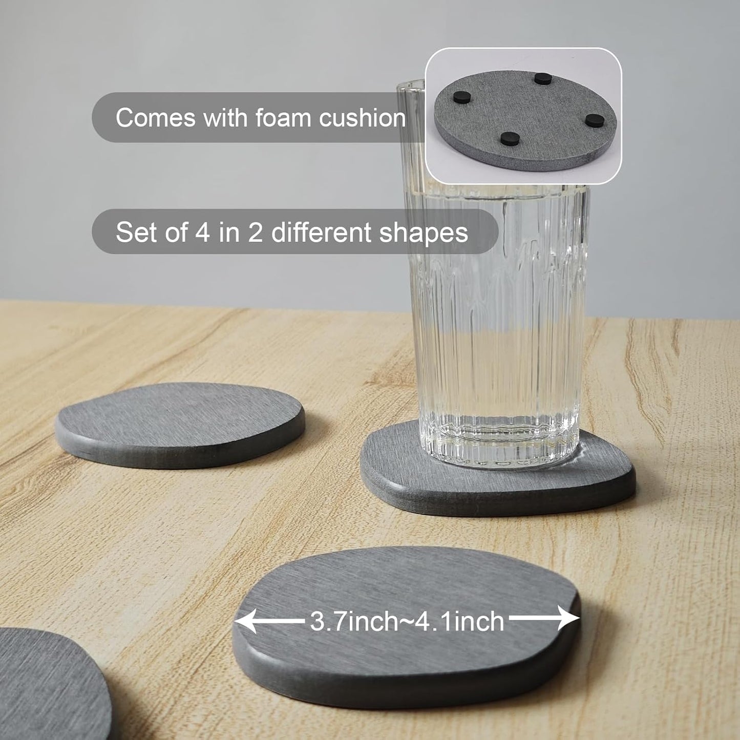 Instant Dry Stone Absorbent Diatomite Coaster Set of 4 for Drinks Wine Coffee, Modern Unique Cup Diatomaceous Earth Coasters for Coffee Table Office Desk, Deep Grey