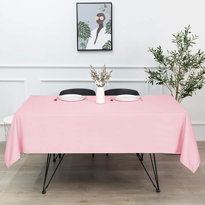 sancua Rectangle Tablecloth - 70 x 70 Inch - Stain and Wrinkle Resistant Washable Polyester Table Cloth, Decorative Fabric Table Cover for Dining Tables, Buffet Parties and Camping, Pink