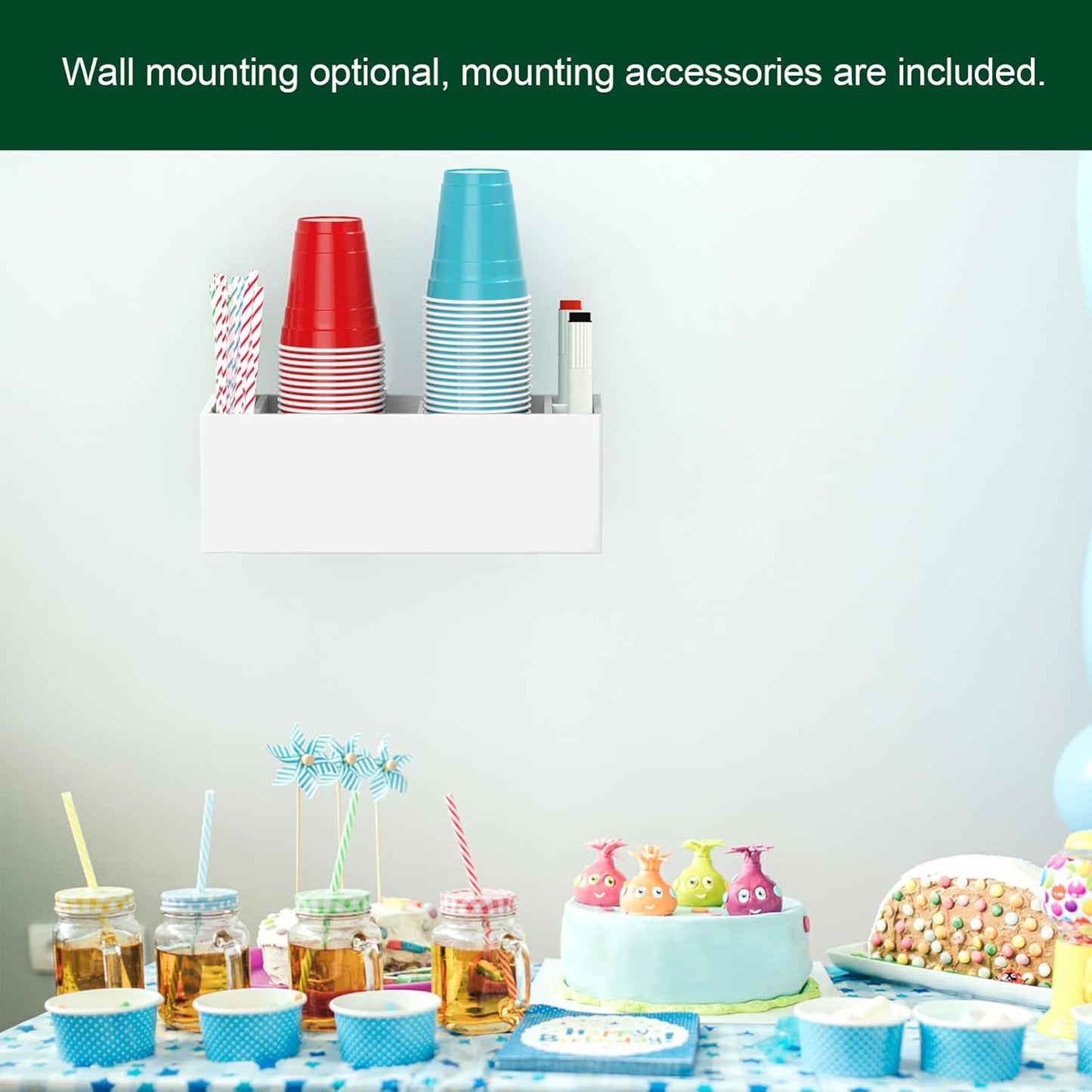 Double Cup Holder with Marker Slot, Party Cup Dispenser Acrylic Cup Organizer Mark Your Cup and Drink Up Caddy Modern Bar Counter Decor, White