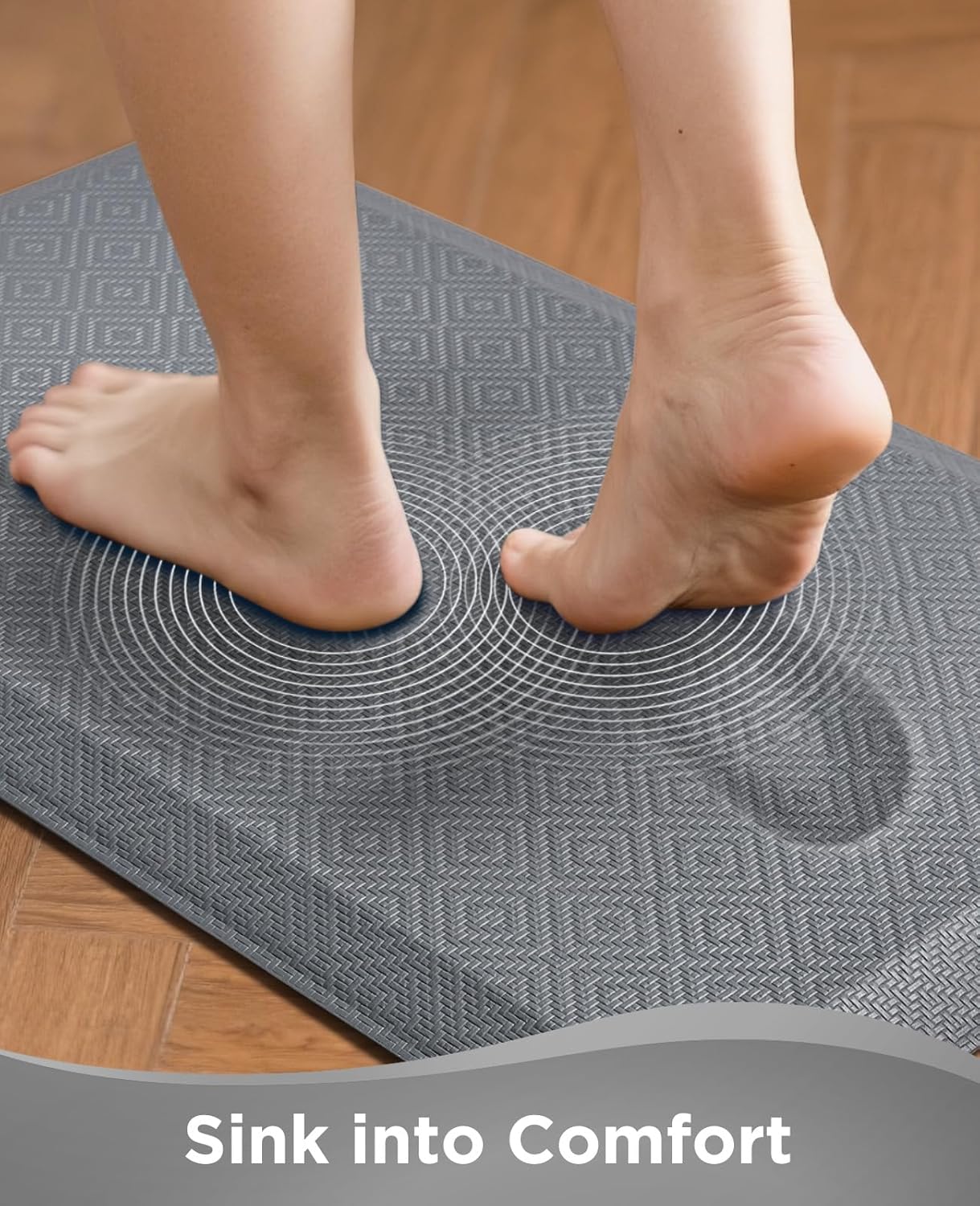 Ophanie Kitchen Mats for Floor, 3/4 Inch Thick Kitchen Rugs, 24'' x 70'' Anti Fatigue Standing Cushioned Mat, Waterproof,Comfort Ergonomic Mat for Office, Home, Sink, Grey Non-Slip Bottom