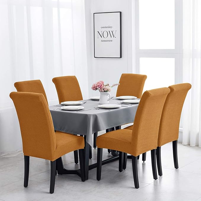 Joccun Chair Covers for Dining Room Set of 8, Dining Chair Slipcovers Stretch Dining Room Chair Covers Seat Protector,Washable Parsons Chair Cover for Home,Hotel,Banquet(Gold,8 Pack)