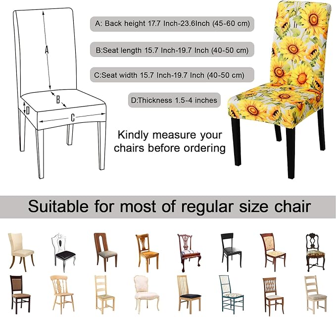 JQinHome Pattern Chair Covers for Dining Room Set of 2, High Stretch Removable Washable Parsons Chair Slipcover for Home Party Hotel Wedding Ceremony (Sunflower,2PCS)