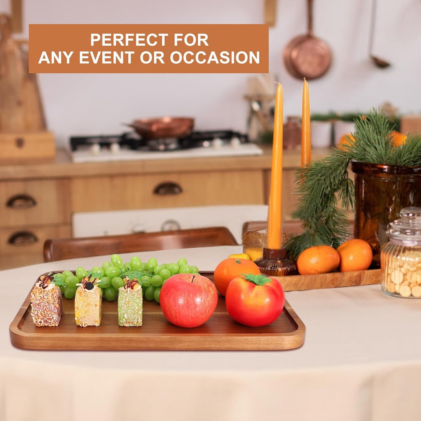 Large Serving Platters Wooden Charcuterie Boards for Party Food Dish Rectangle Acacia Wood Trays Home Decor Cheese Board Snack Appetizer Plates Rectangular Kitchen Dinner Platter Cookie Dessert Tray