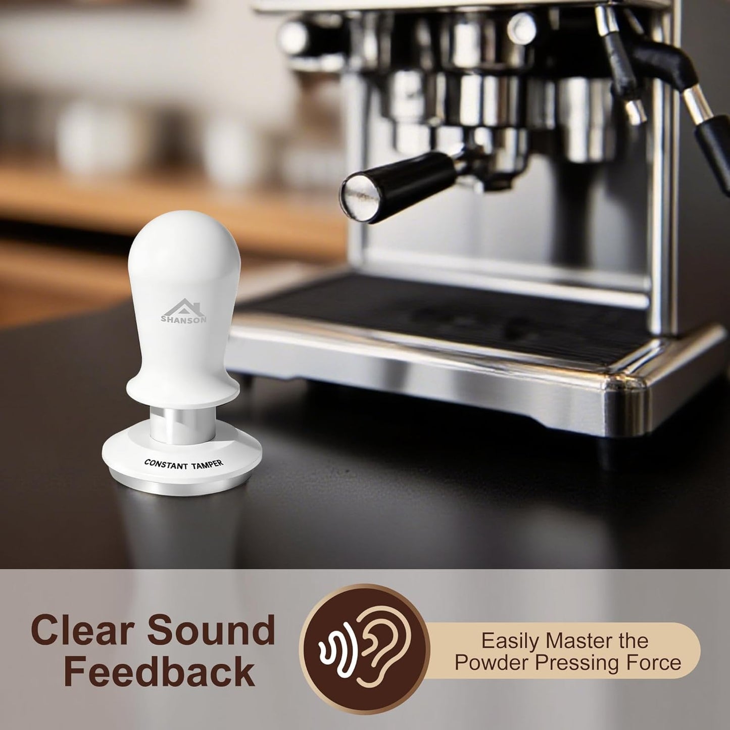 ShanSon 53mm Espresso Tamper,Coffee Accessories,Triple Spring 30lb Constant Pressure, Audible Click Sound Feedback, Stainless Steel Ripple Base,Anodized Aluminum Handle,Tamper Tool Espresso