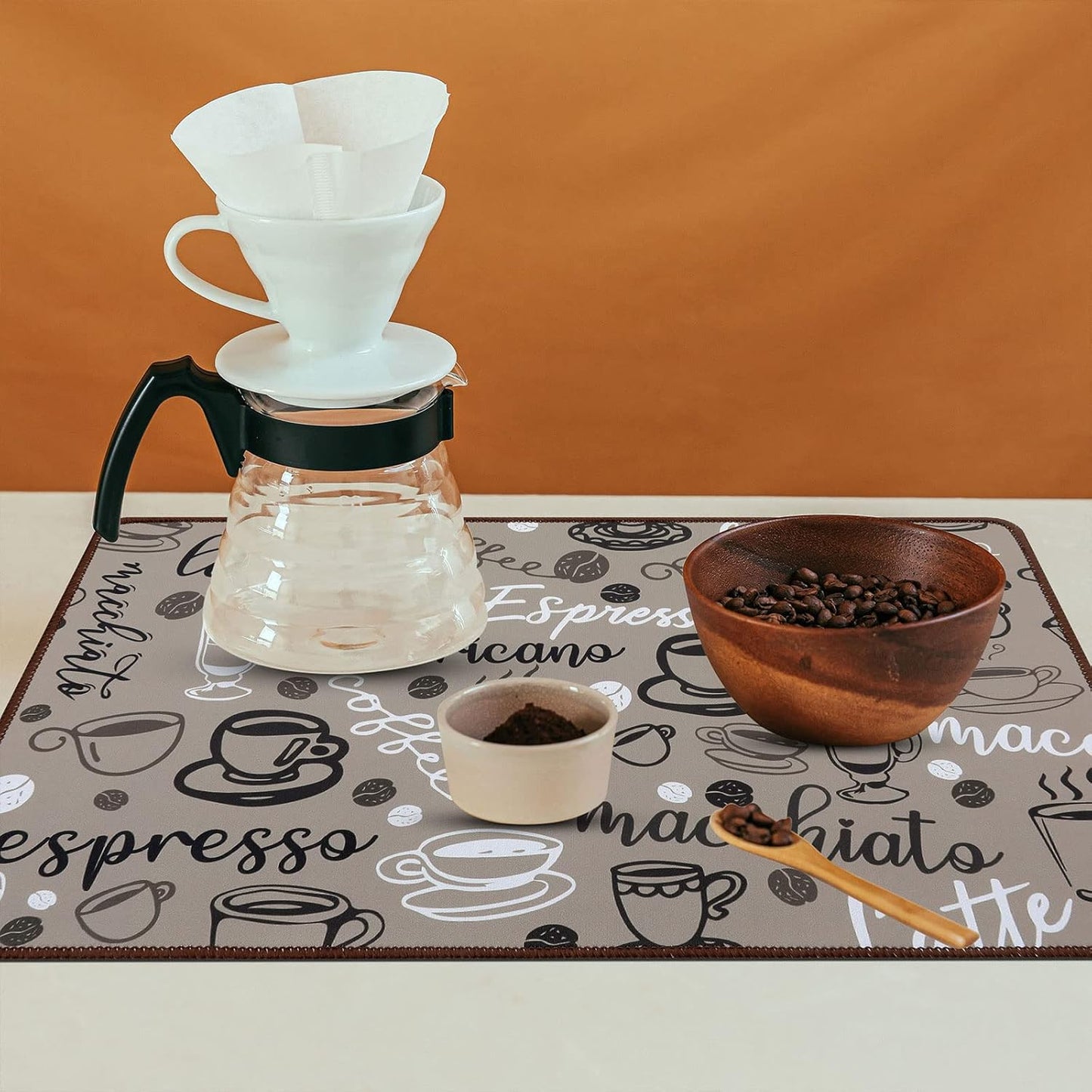 SHACOS Coffee Mat 2-Pack 12x19 Inch Absorbent Non Slip Coffee Maker Mat for Countertop Bar Accessories Espresso Machine Mat Dish Drying Mat Heat Resistant, Khaki