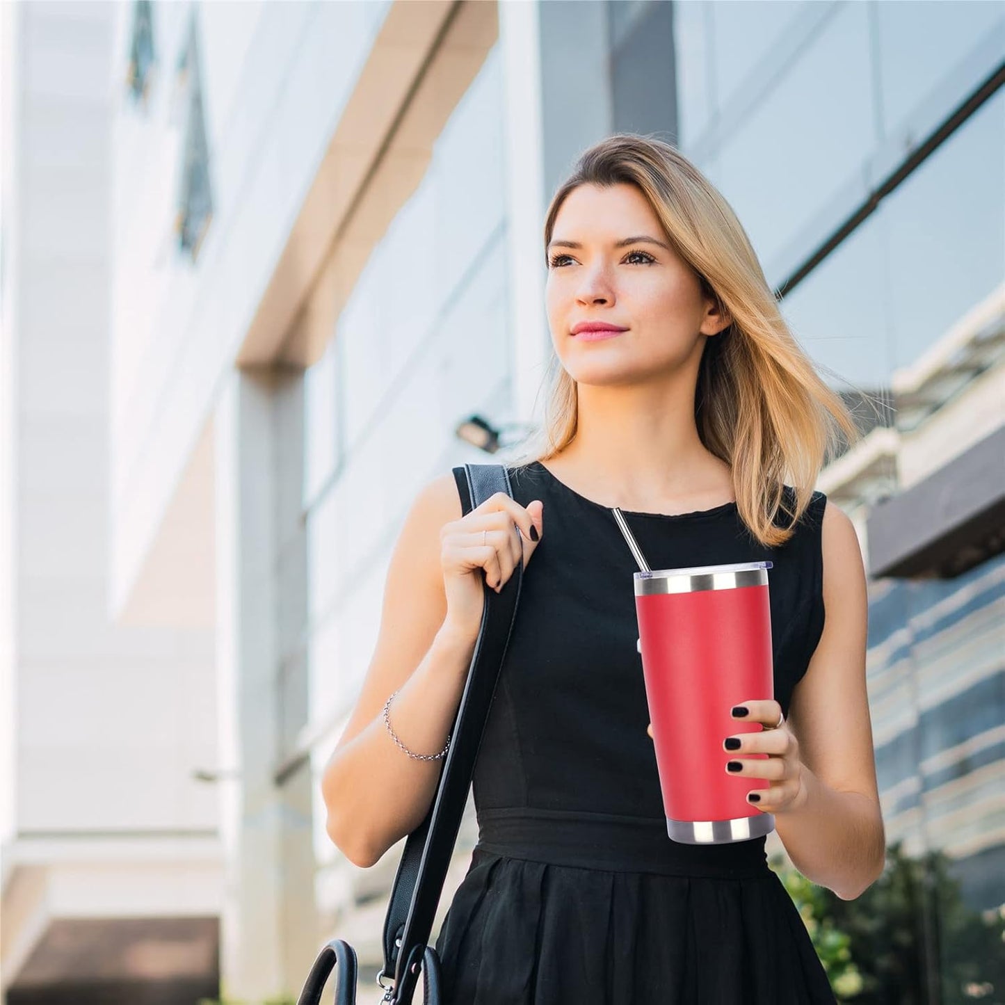 Pandance 20oz Stainless Steel Insulated Tumblers with Lid and Straw Bulk, Double Wall Vacuum Water Cups for Hot & Iced Coffee Drinks Travel Mug (Red, 12 pack)