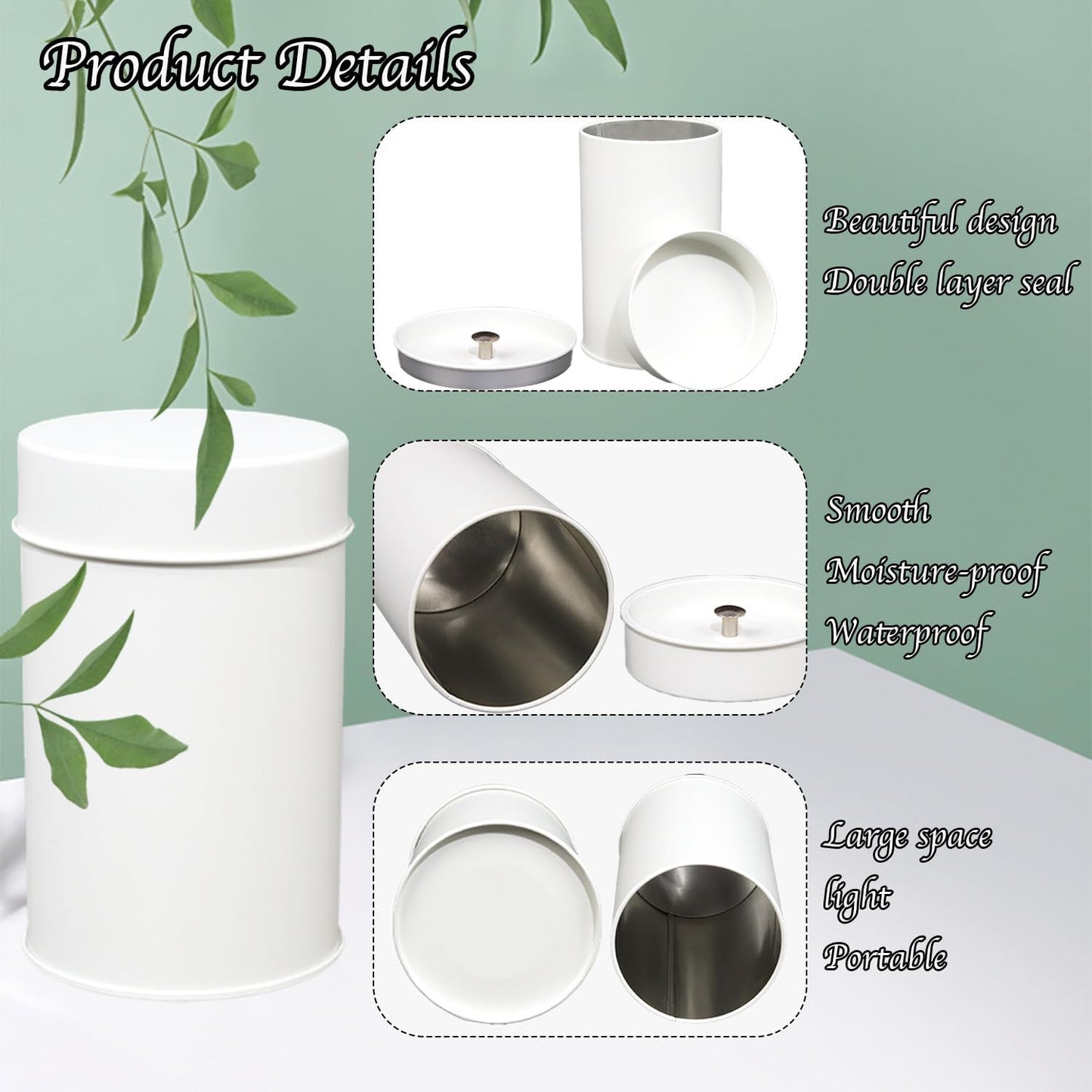 Tea Canister, 6 Pack Tea Tin Loose Leaf Tea Storage Tea Tins For Loose Tea, Tea Storage Loose Leaf Metal Tea Tin Canister For Loose Tea Storage Coffee Sugar Candy Herbs And Spices (White)