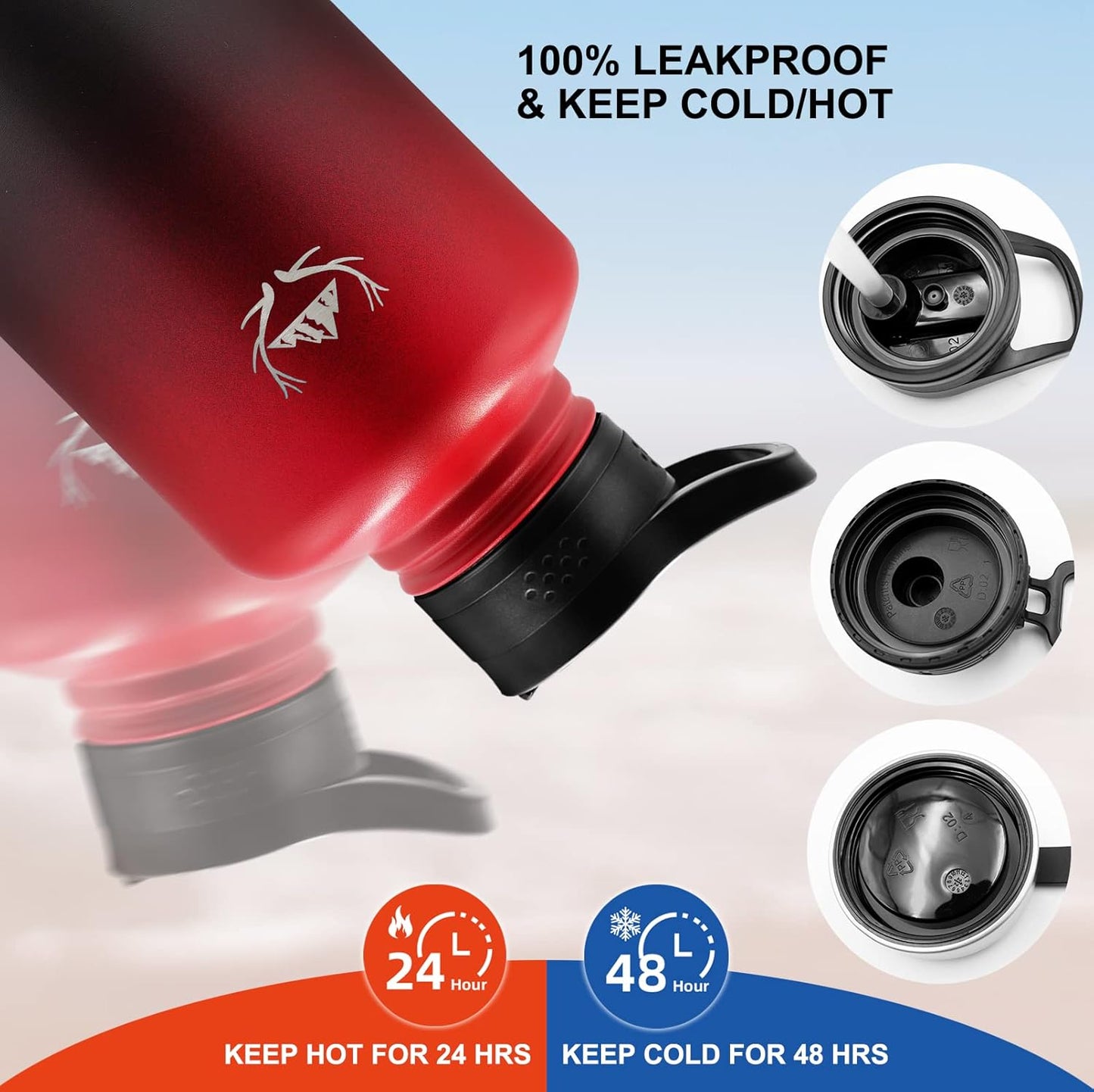 NATURE PIONEOR Insulated Water Bottles with Straw - 64oz Stainless Steel Vacuum Bottle with Holder/Carrier/Sleeve - Reusable 18/8 Food Grade Half Gallon Water Jug