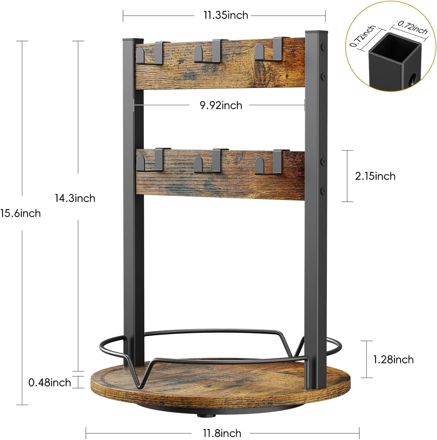 KLM Wood Coffee Mug Holder,12 Hook Mug Tree Holder Rack with Storage Base,Mug Display Organizer,Mug Holders for Home Kitchen,Support 360° rotation for easy access