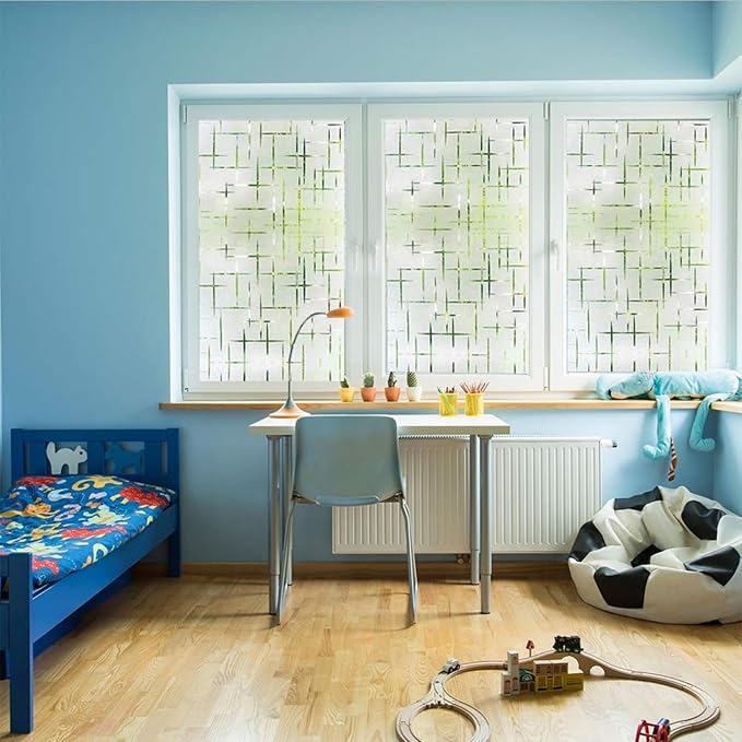 Finnez Frosted Window Film Non-Adhesive, Frosting Privacy Film for Glass Windows, Self Static-Cling Decorative Window Cling for Home Office UV Protection Cross Pattern, 29.5 x 78.7 inches