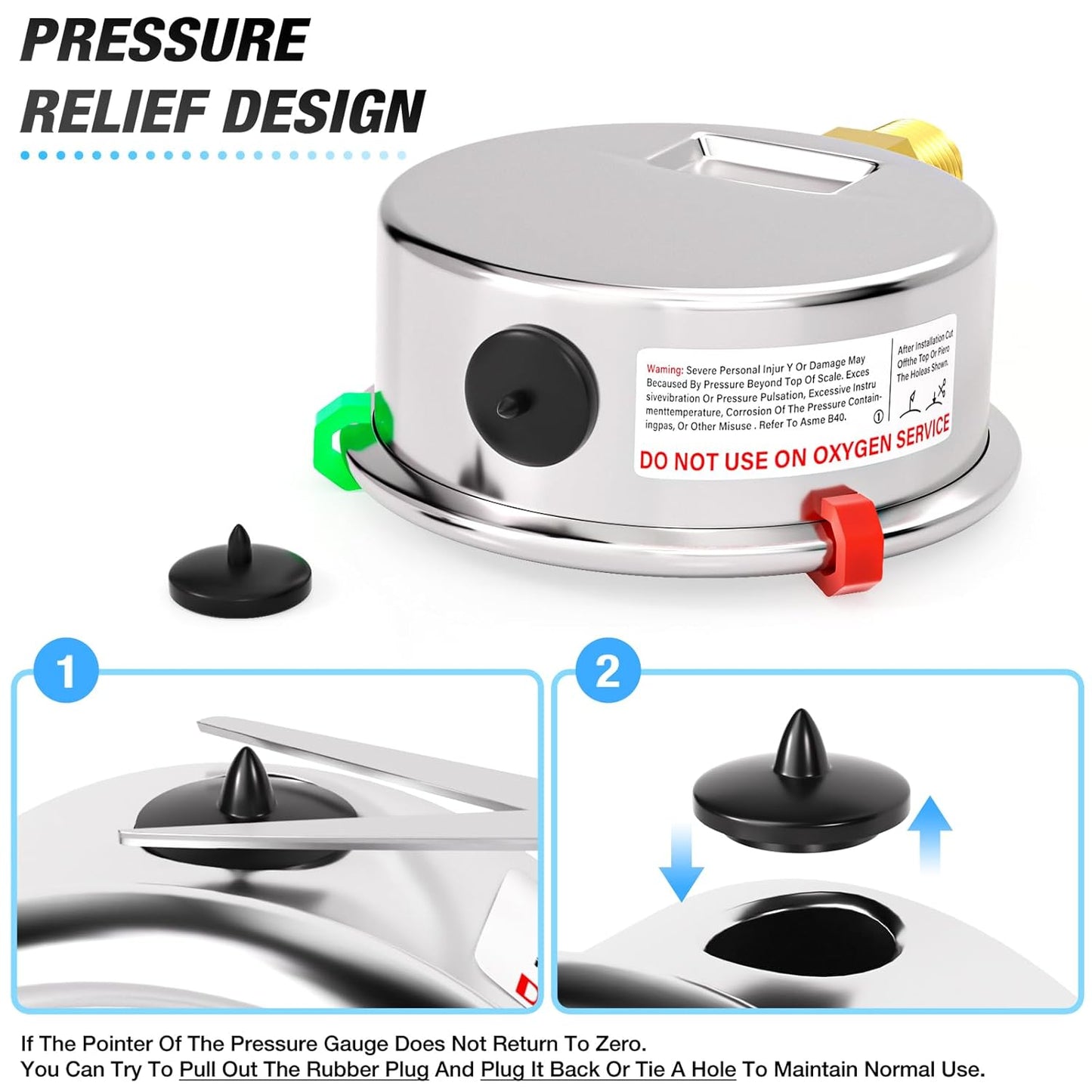 MEANLIN MEASURE -30inHG~60Psi Vacuum Pressure Gauge 1/8" NPT 2.5" FACE DIAL, Stainless Steel Liquid Filled Pressure Gauge WOG Water Oil Air Lower Mount (with 2PCS Snaps)