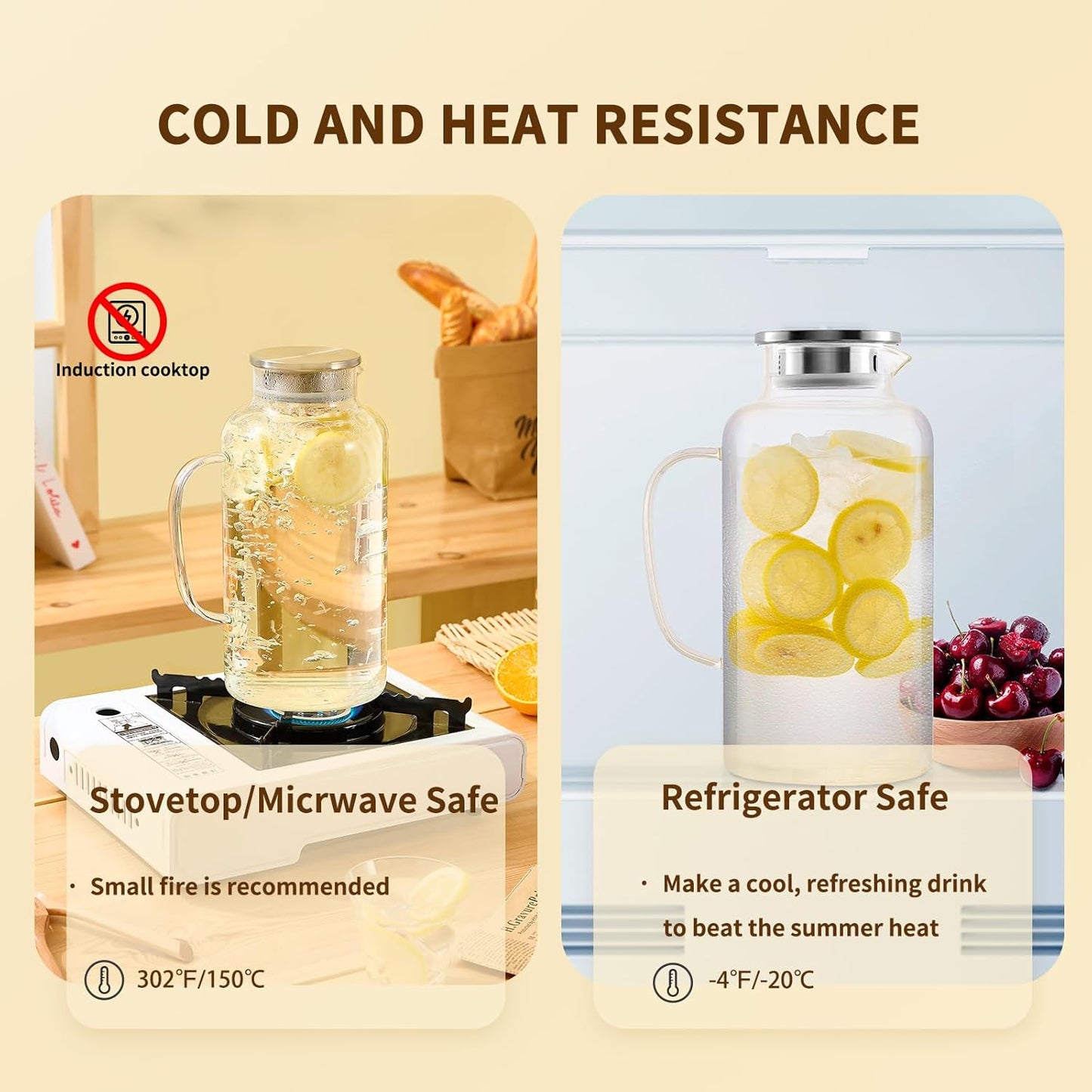 Glass Pitcher, 3.5L/118 oz Glass Water Pitcher with Lid and Spout, Heat/Cold Resistant Borosilicate Glass Water Carafe for Coffee, Juice and Homemade Beverage