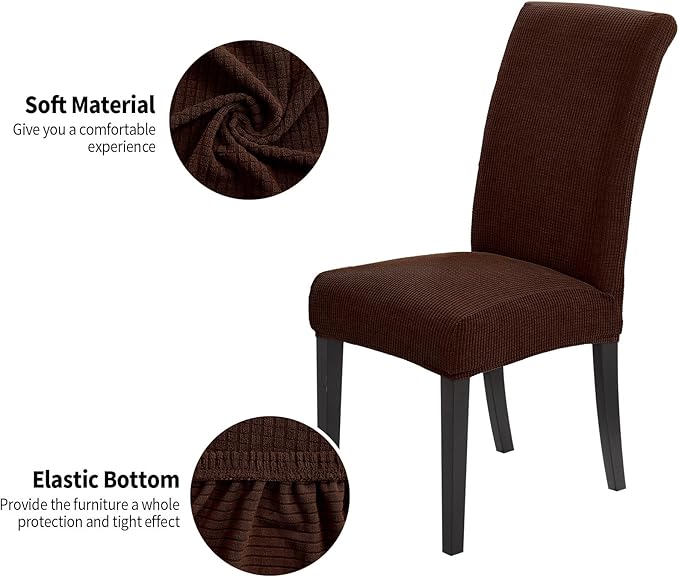 Joccun Chair Covers for Dining Room Set of 6,Dining Chair Slipcovers Stretch Dining Room Chair Covers Seat Protector,Washable Parsons Chair Cover for Home,Hotel(Chocolate,6 Pack)