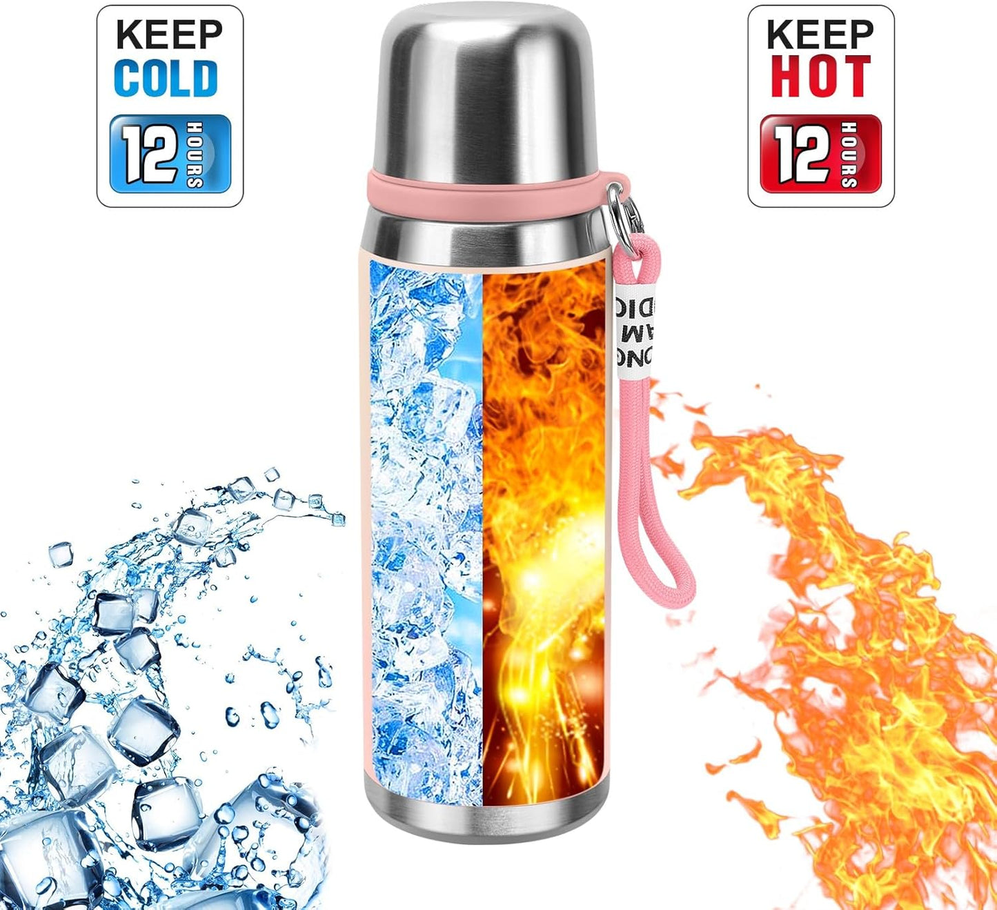 Stainless Steel thermo Bottles with cup 700ml/23.7oz Vacuum Insulated Bottle for hot and cold coffee drink water thermo flask with cup.(Gradient Pink,700ml)