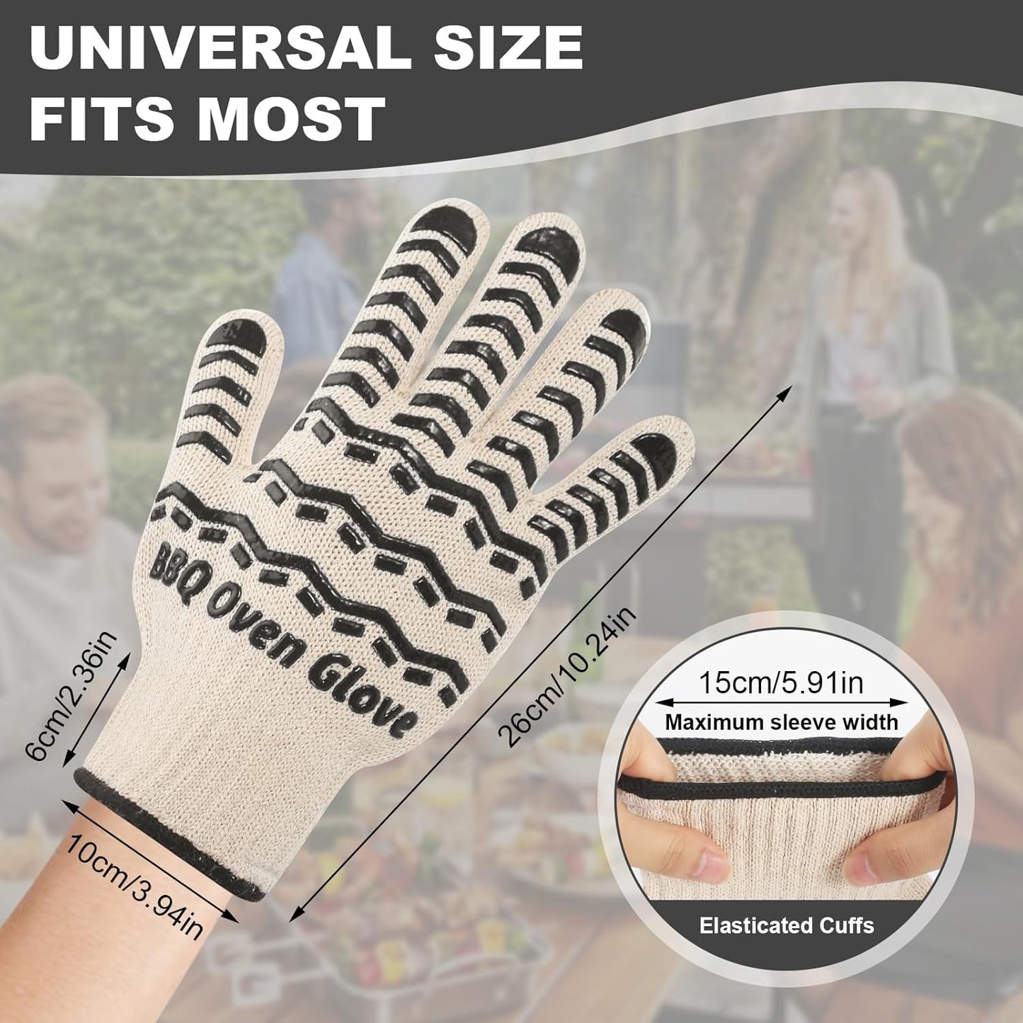 BBQ Gloves 932℉ Heat Resistant Oven Gloves, Cooking Gloves for BBQ, Grilling, Baking,Cutting, Smoker Fireplace-1 Pair (Black)