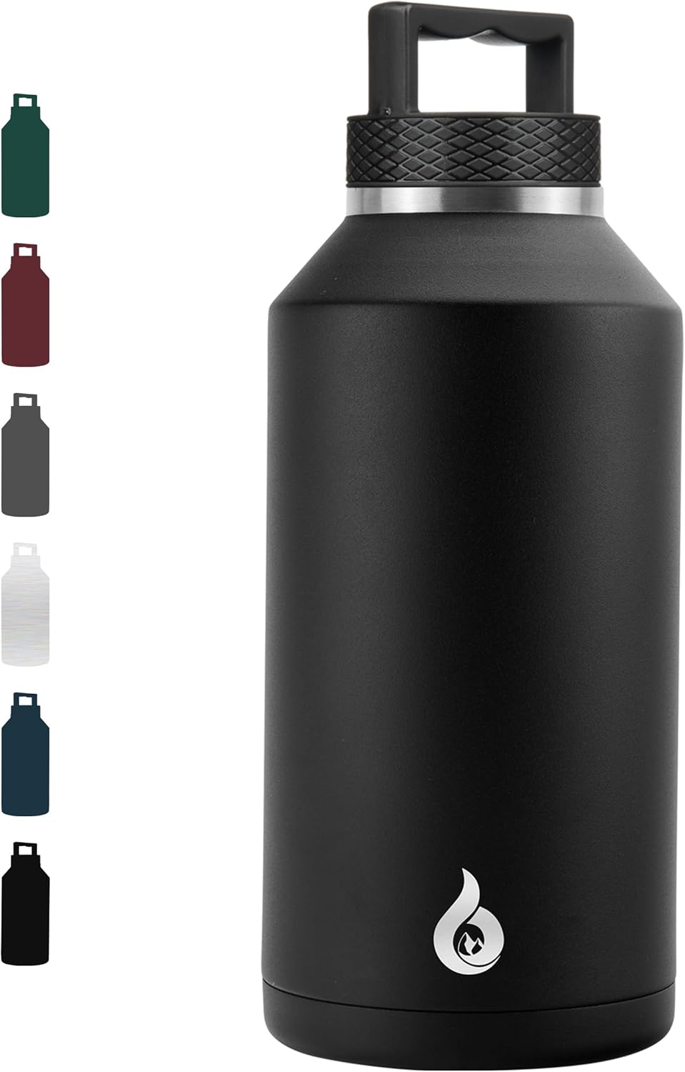 BJPKPK Half Gallon Water Bottle Insulated, Dishwasher Safe 64 oz Water Bottle with Handle, Leakproof BPA Free Water Jug, Large Stainless Steel Thermos for Sports, Black